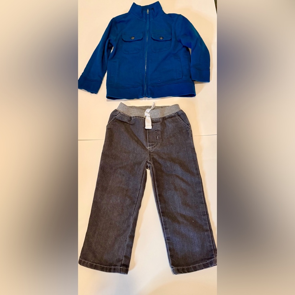 Calvin Klein Toddler Boys 2T Jeans and Full Zip shirt combo